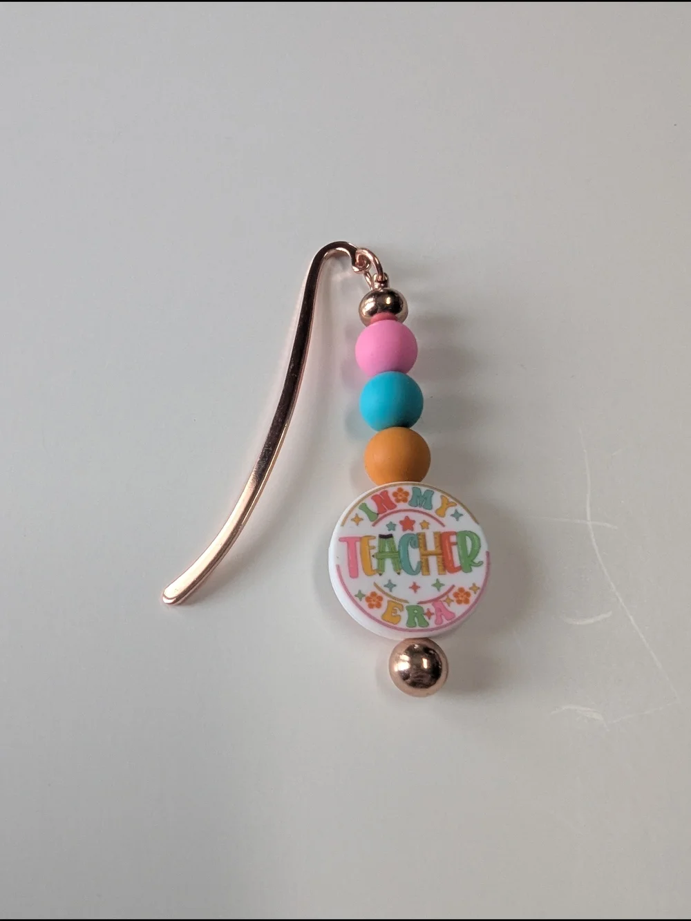 Handcrafted Bookmark In My Teacher Era Bead Charm beaded Multi Color White NEW